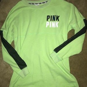 Victoria Secret Pink Green Varsity Long Sleeve